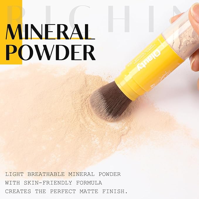 Mineral Sunscreen Setting Powder, SPF 35, Translucent Brush Setting Powder for Face, Long Lasting Oil Control Matte Loose Powder, Lightweight, Breathable (01# Translucent)