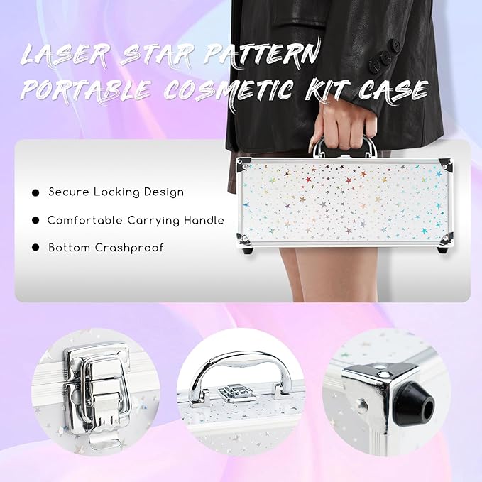 Color Nymph Beginners Makeup Kit With Train Case For Teenagers Girls, Full Starter Cosmetics Set Included 32 Colors Eyeshadow, Glitter Cream, Blush, Highlighter, Lip Gloss and Brush (White)