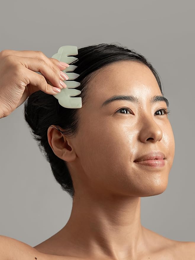 Mount Lai Hand-Carved Natural Jade Gua Sha Scalp Comb – Scalp Massager & Scraping Guasha Tool for Relaxation, Blood Circulation & Cooling