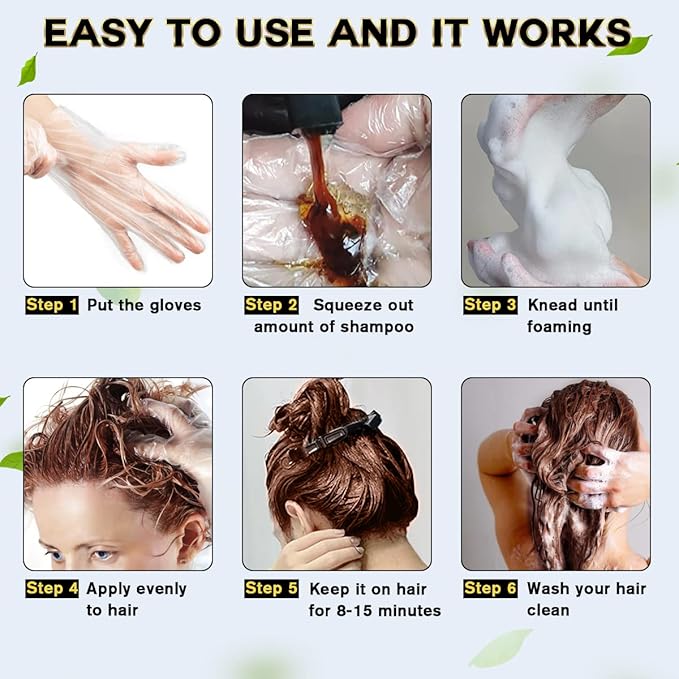 Dark Brown Hair Dye Shampoo 3 in 1 for Gray Coverage for Women Instant Natural Hair Color Shampoo Semi Permanent 500ML - Champu Para Canas Mujer