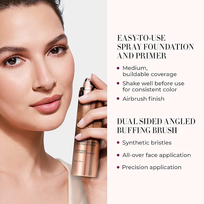 LUMINESS Airbrush Spray Silk Foundation Starter Kit - Fair - Foundation, Primer & Dual-Sided Angled Buffing Brush - Medium, Buildable Coverage, Anti-Aging Formula Hydrates & Moisturizes