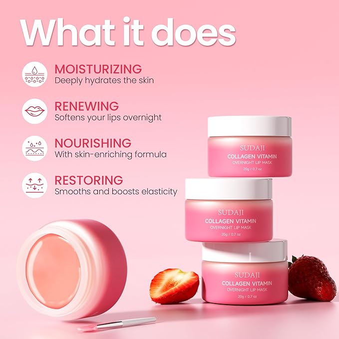 Lip Mask, Collagen Hydrating Lip Balm, Overnight Moisture Lip Butter with Hyaluronic Acid & Aloe Vera, Sleeping Nourishing Lip Butter Balm