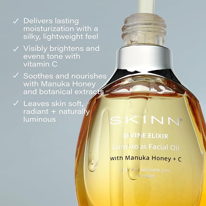 SKINN Luminous Facial Oil - Face Oil to Visibly Brighten, Firm, and Hydrate - Hydrating Oil for Anti-Aging and Dry Skin to Reduce Fine Lines, and Wrinkles - Vitamin C and Manuka Honey