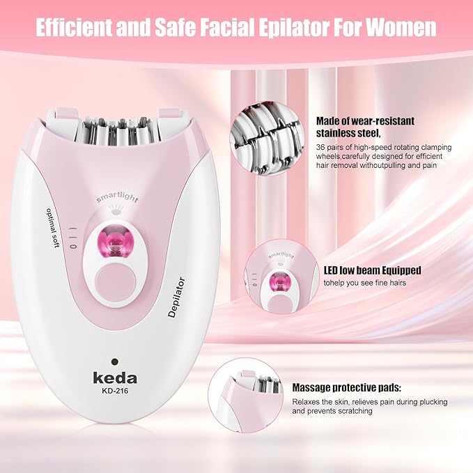 Epilator for Women, Epilators with LED Light, Dual Speed Hair Removal Device, Facial Hair Removal Women, Cordless, Epilators Hair Removal Rechargeable, for Epilator Bikini, Face, Arm, Legs, Armpits
