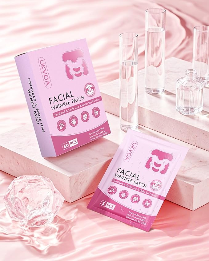 Forehead Wrinkle Patches & Smile Line Patches & Under Eye Patches, Overnight Facial Wrinkle Treatment with Hyaluronic Acid, Aloe, Collagen & Vitamin E to Lift Smile Lines for Women 60pcs