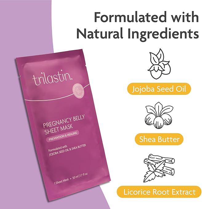 TriLASTIN Belly Masks - Belly Masks for Pregnant Women - Hydrating & Soothing for Itchy Skin - Reduces Stretch Marks - Safe for Sensitive Skin - Paraben & Phthalate-Free - Made in USA - 1 Pack