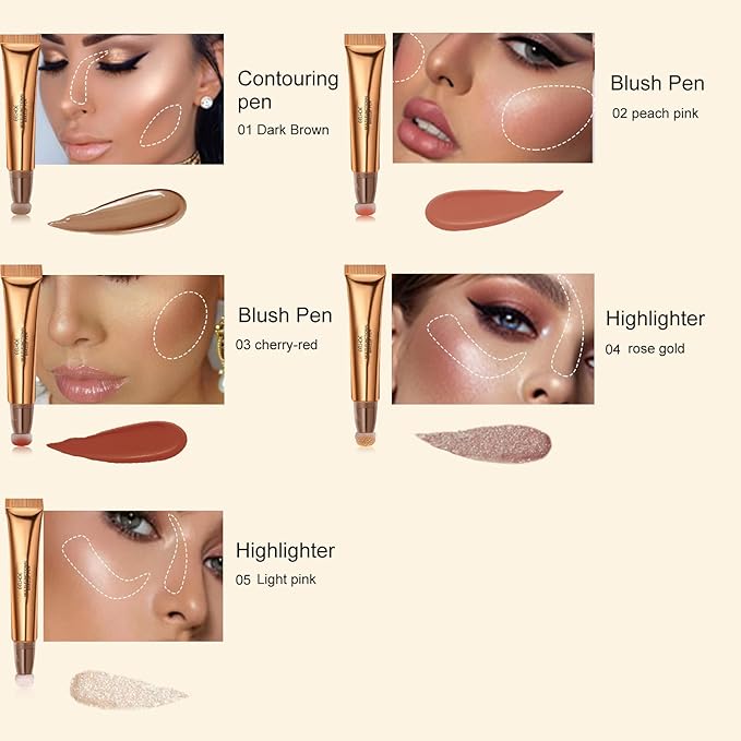 Contour Beauty Wand, Liquid Face Concealer Contouring Highlighter Blusher Stick with Cushion Applicator, Long Lasting Smooth Natural Matte Finish, Lightweight Blendable Super Silky Cream Contour Stick (03# Blush Peach)