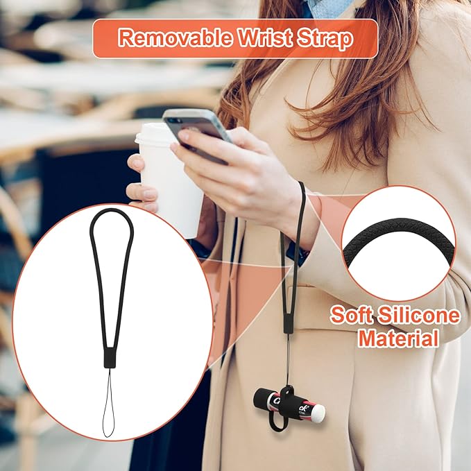 Desing Wish Silicone Lip Balm Holder with Cap Cover Portable Chapstick Holder Keychain Sleeve Lip Balm Key Chain with Key Ring and Wrist Strap Lanyard - Black