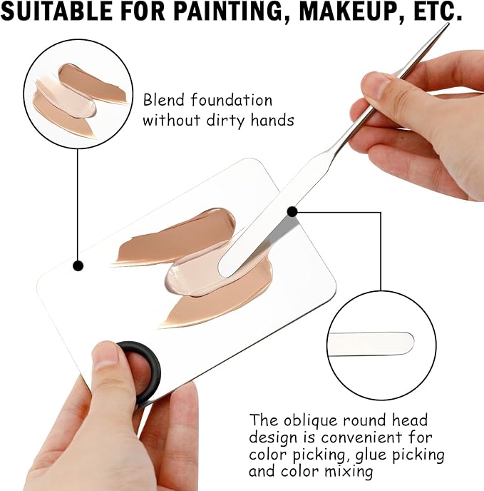 Makeup Spatula and Palette Set Facial Foundation Makeup Tools and Powder Puff Stainless Steel Mixing Spatula for Professional Makeup Nail Art