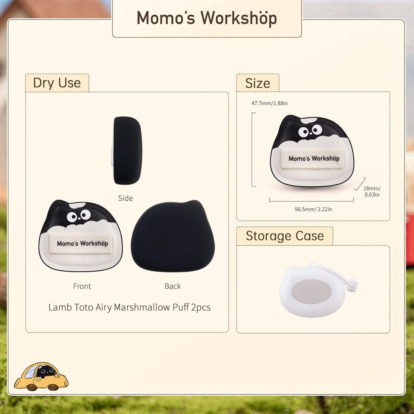 Lamb Toto Airy Marshmallow Puff,Makeup Sponge,Rubycell Material,Pointed Tip for Concealer + Flat Side for Foundation, Longwear Makeup, Travel Friendly & Reusable,2pcs Puffs & Storage Case