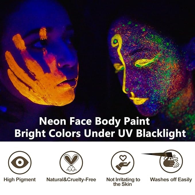 Go Ho Neon Purple Body Paint Washable(2.37oz,70ml),under UV Blacklight Neon Face Paint,Water Based Neon Fluorescent Purple Face Paint for Adults Children SFX Cosplay Costumes Halloween Makeup