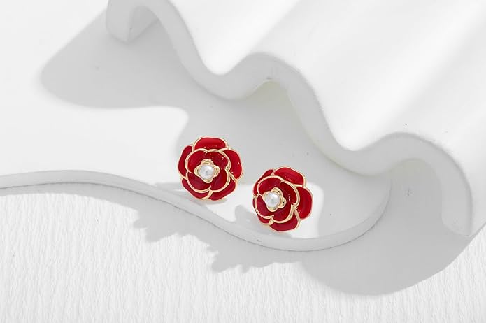 CLASSYZINT Gold/White/Red/Black Flower Stud Earrings For Women