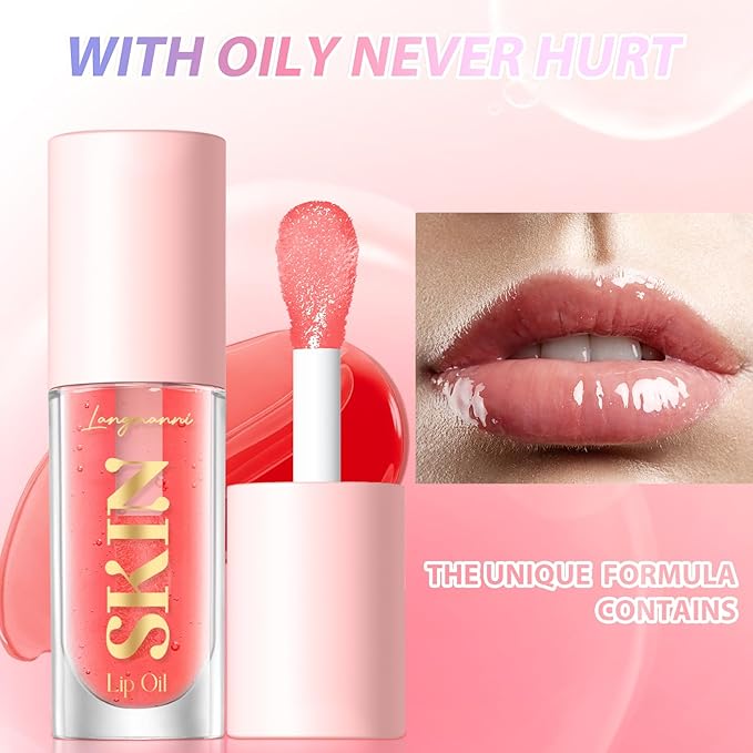 LANGMANNI Lip Oil,No-Sticky Gloss Lip Balm Lip Care,Fruit Flavoured Lip Oil For Dry Lip's Moisturizing Hydrating And Nourishing (Strawberry+Coco)