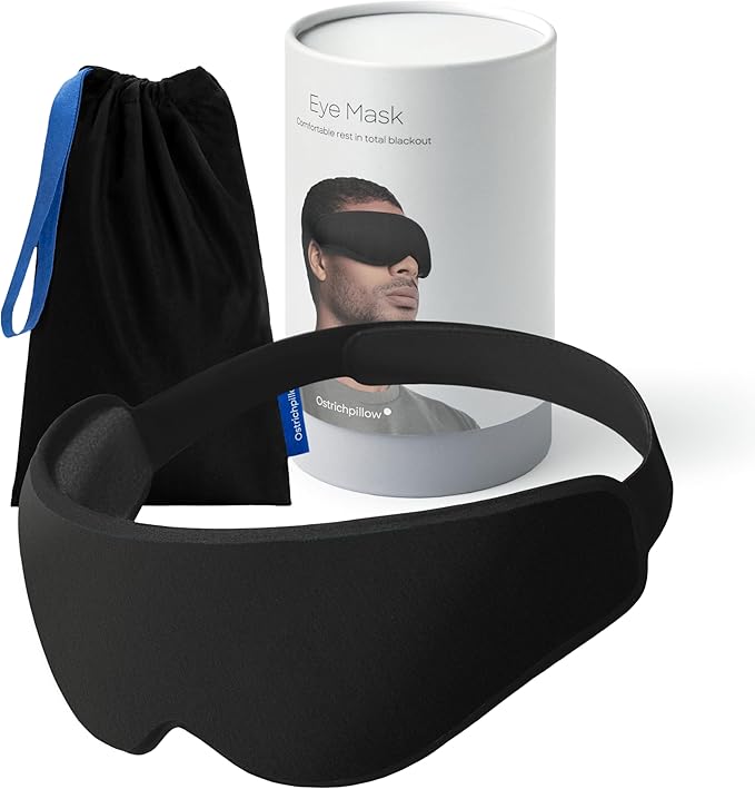 Ostrichpillow Eye Mask, Sleep Mask for Men Women 100% Blackout, No Pressure On Eyes, Soft & Breathable, Adjustable Fit, Travel Bag Included