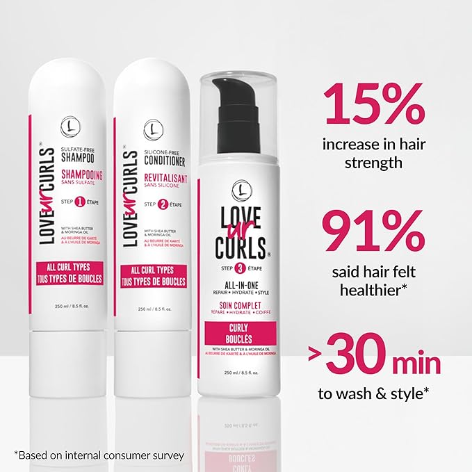 Love Ur Curls - Shampoo & Conditioner Set with All in One Curl Cream Styler for Wavy Hair, 3 Step System for Repair and Moisturizing