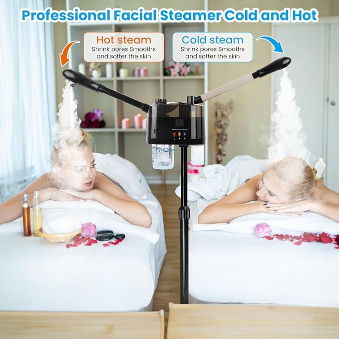 Professional Facial Steamer, Hot&Cold Mist Facial Steamer, Facial Humidifier on Wheels, Esthetician Steamer for Facial Deep Cleaning and Moisturize, Suitable for Spa, Salon and at Home Use
