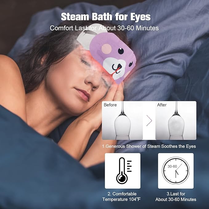 Steam Eye Mask for Dark Circles and Puffiness 20 Pcs, Lavender Disposable Eye Warm Compress for Dry Eyes, Soothing Headache Migraine, Stye Treatment, Relief Stress Eye Fatigue
