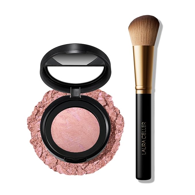 LAURA GELLER NEW YORK Baked Blush-n-Brighten Marbleized Blush + Angled Brush (04 Ethereal Rose, 47mm)
