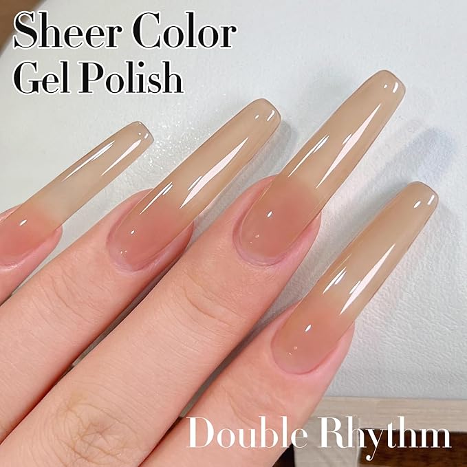 Double Rhythm 0.5Oz Translucent Gel Polish Sheer Neutral Natural Light Milky Same Color Same Bottle 15ML Jelly Nail Art DIY at Home (Nude-A1372)