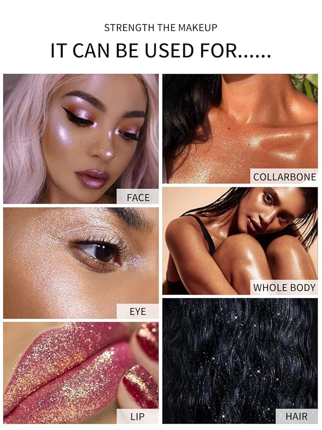 AKARY Shimmer Highlighter Powder, Fairy Polvo De Hadas Highlighter Powder & Blush Stick, Instant Glow Luminizer Duo, Glitter Body Face Hair High Gloss Stick, Sparkle Smudge-Proof Highlighter Stick Party Makeup (B-#03)