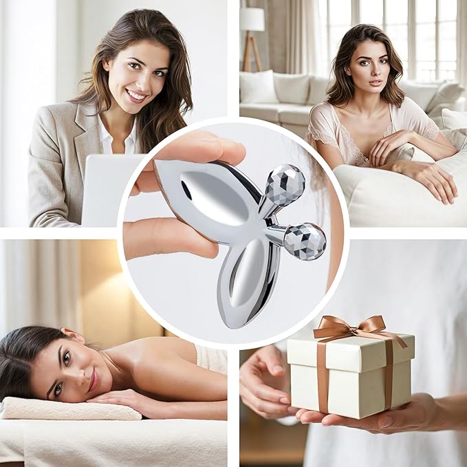 Ice Face Roller-3D Butterfly roller for Women,Stainless Steel Gua Sha Facial Massager Tool for Skin Tightening,2-in-1 Body Gua Sha Massager Tool for Muscle Ache&Lymphatic Drainage,Butterfly Decoration