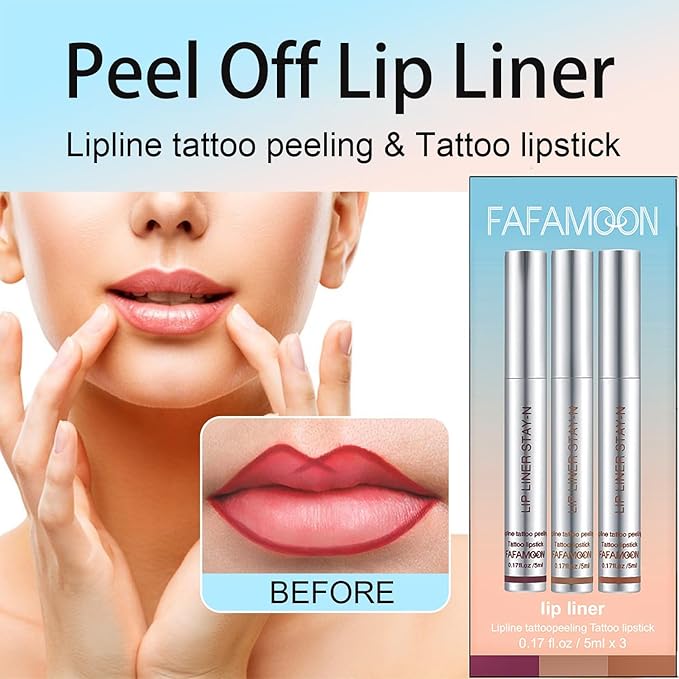 Dulele 3PCS Lip Liner Set, Peel Off Lip Liner Tattoo, Peel Off Lip Stain, Long Lasting Waterproof Lip Stain Peel Off, Transfer Proof Matte Finish Lip Gloss (Red, 1)