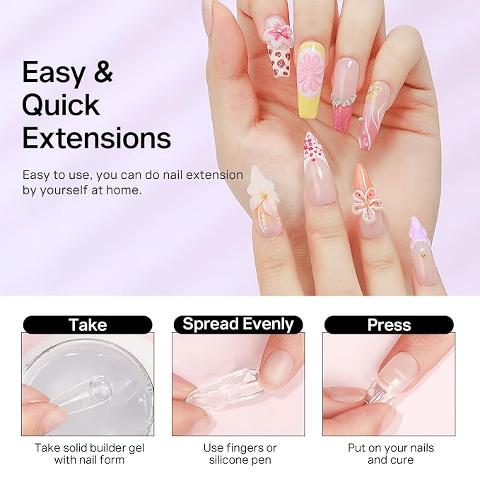 MIZHSE 2PCS 60g Clear and White Solid Builder Gel for Nails, 3D Sculpting Gel for Nail Art with Gold Silver Chrome Powder Nail Form Molding Builder Gels Kit for Women Home DIY Manicure