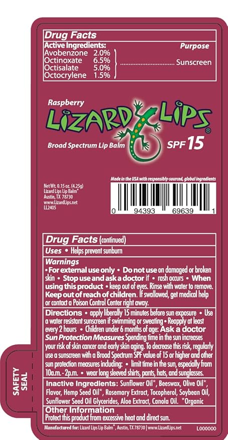 Lizard Lips SPF 15 Lip Balm (Raspberry)