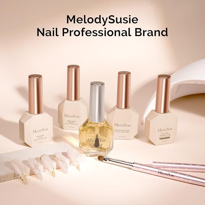 MelodySusie No Wipe Glossy Top Coat Base Coat Blooming Gel Set Long Lasting Shine Finish Soak Off UV LED Nail Lamp Nail Art Design Manicure Kit Perfect Gifts for Women Girls 3 Pcs 15ml Clear