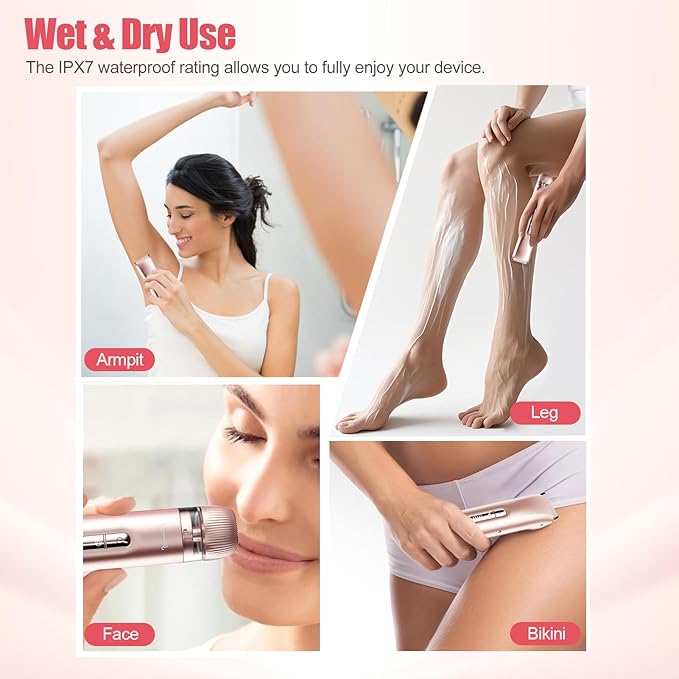 Bikini Trimmer for Women 2 in 1, Dual Head Womens Electric Shaver, Electric Razors for Pubic Hair, IPX7 Waterproof Rechargeable Facial Hair Removal for Shaving Underarm Leg Arm Body Face, Rose Gold