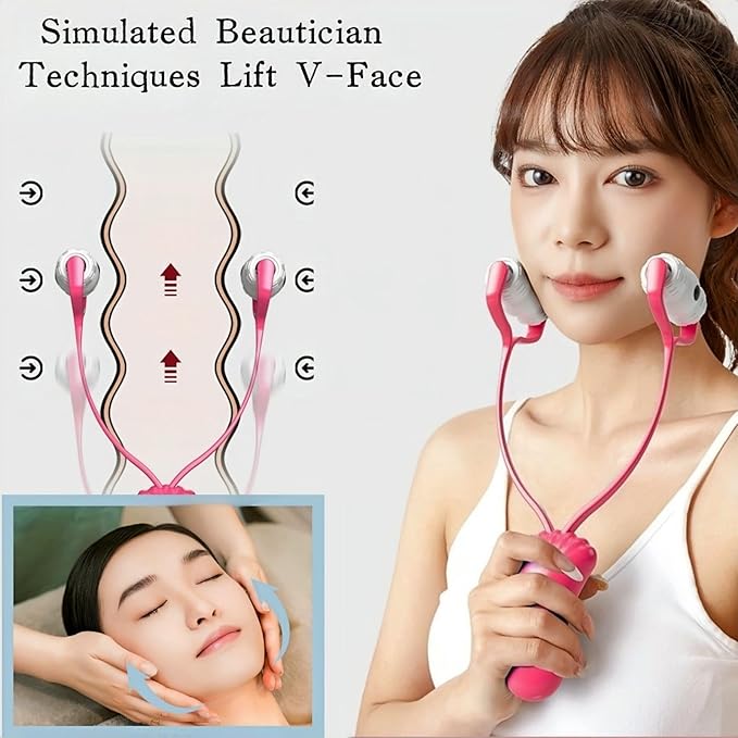 V-Shaped Face Roller Massager with 4 Magnetic Beads, Facial Lifting Tool Neck and Skin Tightening Beauty Massager