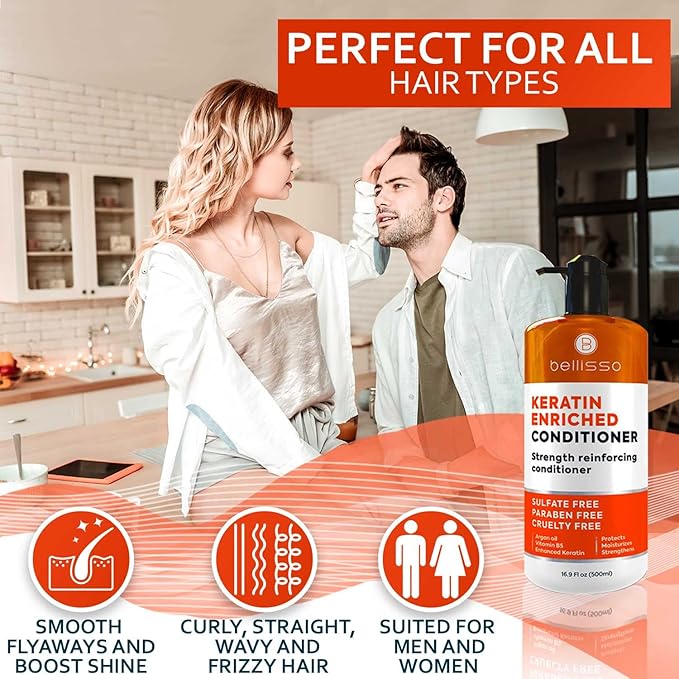 Keratin Conditioner – Sulfate and Paraben Free Deep Treatment for Dry, Damaged Hair - Salon Formula - For Curly, Color Treated, Straight and Frizzy Hair – for Women and Men to Repair Split Ends