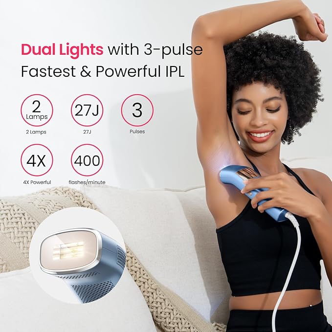 IPL Laser Hair Removal for Women and Men, 2 Lights, 2℃, 16.6 cm² Sapphire Ice Cooling for Sensitive Skin, 4-Pulse Mode for Ingrown Hair, Bikini, Face, Body Permanent Epilator Home Hair Removal Device