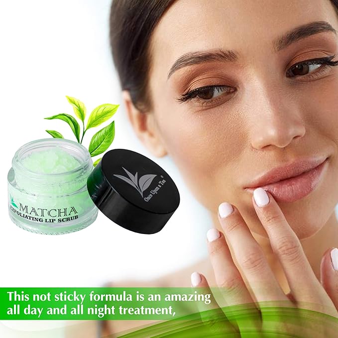 Exfoliating Green Tea Matcha Sugar Lip Scrub, Hydrating Treatment for Dry, Chapped & Cracked Lips, Best Peeling Solution For Plump, Younger Looking Lips, Lip Polish