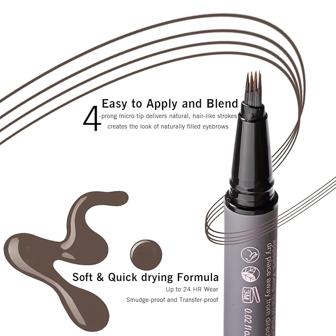 Black Brown Eyebrow Pencil with 4-Prong Micro-Fork Tip, Microblading Dark Brown Eyebrow Pen for Women, Create Natural, Defined Brows, 24H Long Wear YES.EYE DO (Shadow Granite-Black Brown)