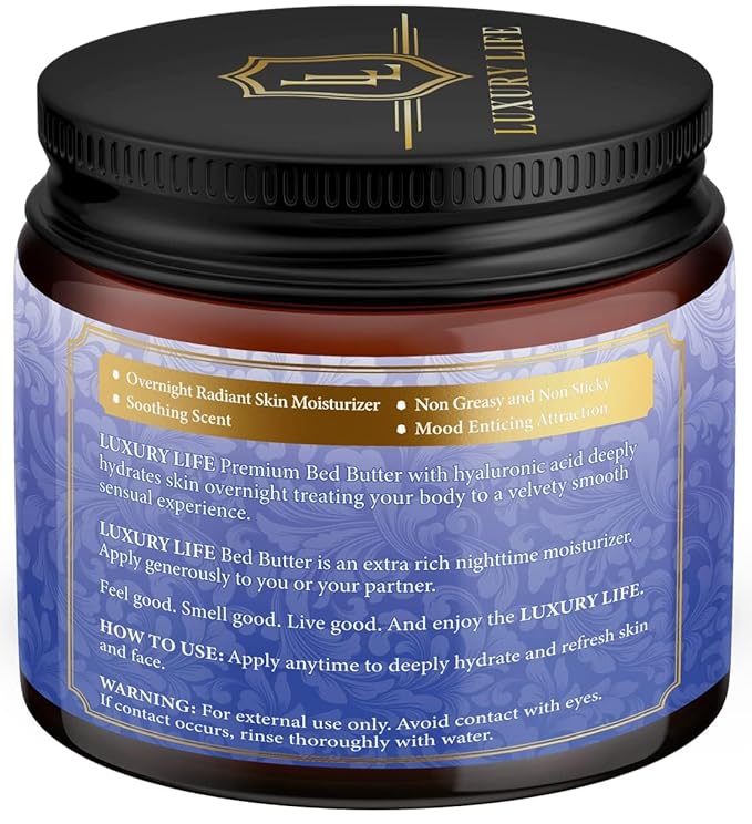 LUXURY LIFE Bed Butter - Irresistibly Fragranced Mood-Enticing Butter Infused with Hyaluronic Acid. Extra Rich Calming Nighttime Moisturizer for Sensual Stimulating Experience (Island Passion, 8 oz)