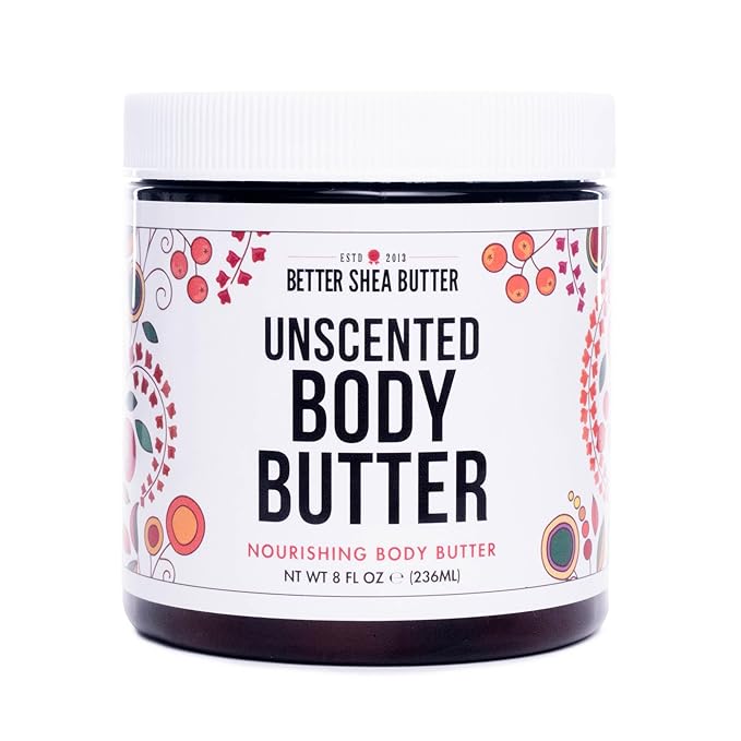 Unscented Body Butter for Dry Skin | with Raw Shea Butter and Jojoba Oil | Deep Moisturizer Safe for Sensitive Skin, Non Greasy, Fragrance Free | 8 oz