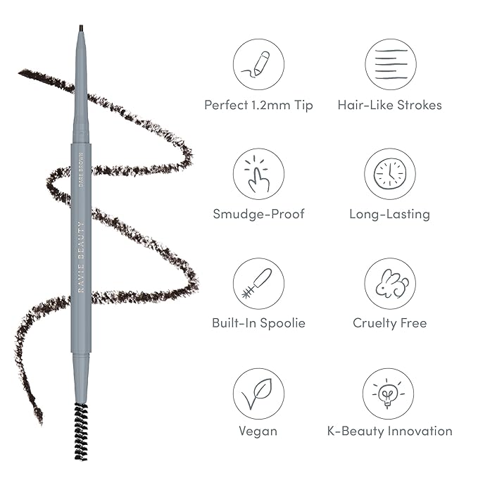 Easy Everyday™ Brow Pencil - Best Eyebrow Pencil for Women, Smudge Proof Hair-Like Strokes, 1.2mm Precision Tip with Spoolie, Vegan (Dark Brown)