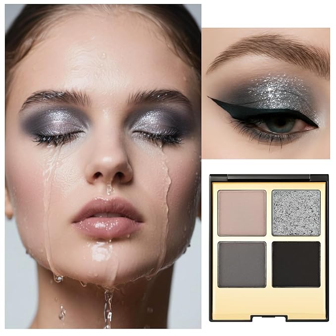 Erinde 4 Colors Eyeshadow Palette Eye Shadow Makeup, Matte Shimmer Metallic Gold Blue Green Dark Brown Nude Neutral Eyeshadow, Long Wearing, Pigmented Blendable, Quad Eye Shadow Palette, 05