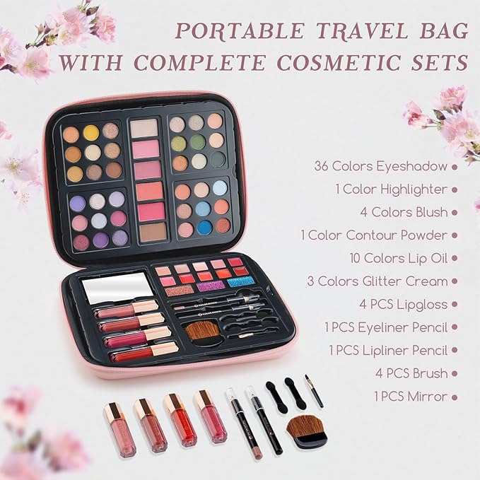Color Nymph Makeup for Teens with Reusable Pink Handbag, All In One Girls Makeup Sets Makeup Kits for Girls Women with Eyeshadow Blushes Bronzer Highlighter Lipgloss