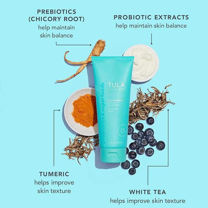 TULA Skin Care Eye Balm Glow & Get It + 24-7 Hydrating Day Night Cream & Purifying Cleanser Dual Packette - Dark Circle Treatment, Instantly Hydrate and Brighten Undereye Area, 0.35 oz.