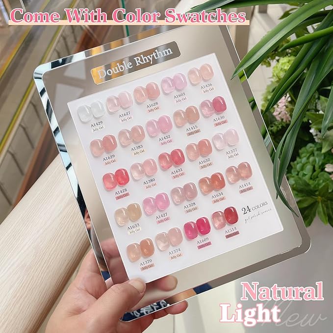Double Rhythm 28Pcs 0.5Oz Gel Nail Polish Set Same Color Same Bottle Soak Off Gel Polish Kit Nail Art Manicure Salon DIY at Home for Women (Jelly Sheer Clear Collection-T24-8)