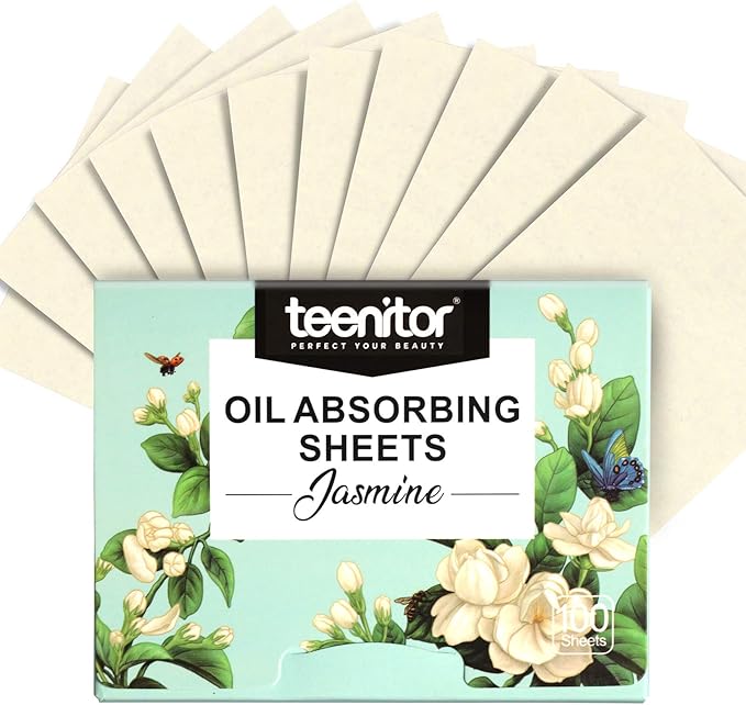 Teenitor Oil Blotting Papers for Face, 100 Sheets Jasmine Oil Blotting Sheets for Oily Skin, Oil Control Film Oil Absorbing Sheets for Face Men Women, Oil Absorbent Pads