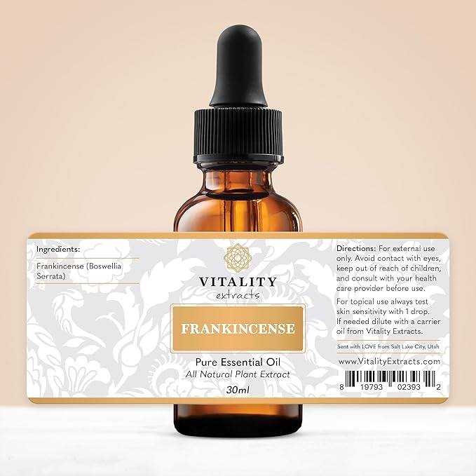 Vitality Extracts Frankincense Essential Oil - 30ml, Boswellia Serrata, Aromatherapy, Skin Care, Natural Calm, Stress Relief, Yoga, Comfort