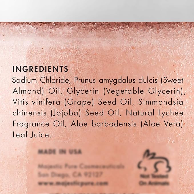 Majestic Pure Himalayan Salt Body Scrub with Lychee Oil, Exfoliating Salt Scrub to Exfoliate & Moisturize Skin, Deep Cleansing - 10 oz (Pack of 2)