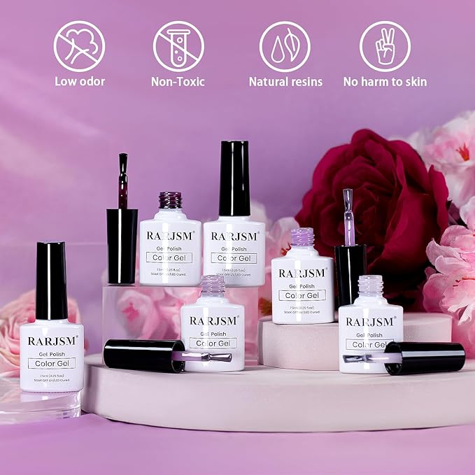 RARJSM Purple Pink Jelly Gel Nail Polish Set 6pcs Clear Crystal Glass Grape Purple Rose Pink Series Transparent Sheer Amber Milky Gel Varnish LED UV Curing Requires Soak off French Manicure Home Salon