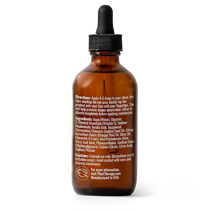 Plant Therapy Facial Serum with Vitamin C & Hyaluronic Acid 4 oz with Hyaluronic Acid, Ferulic Acid, and Vitamin E, Reduces the Appearance of Fine Lines & Wrinkles