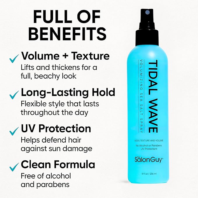 THESALONGUY Tidal Wave Sea Salt Spray – Texturizing & Volumizing Hair Spray for Beach Waves, Natural Texture & Lift – Styling Spray for Men & Women, 8 oz