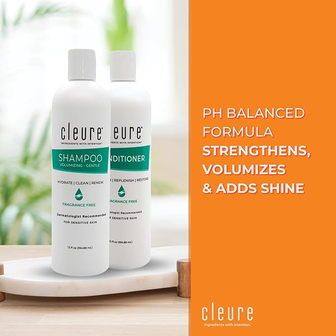 Cleure Hypoallergenic Volumizing Shampoo for Sensitive Skin - Fragrance Free, SLS Free & Paraben Free (12 oz, Pack of 1)