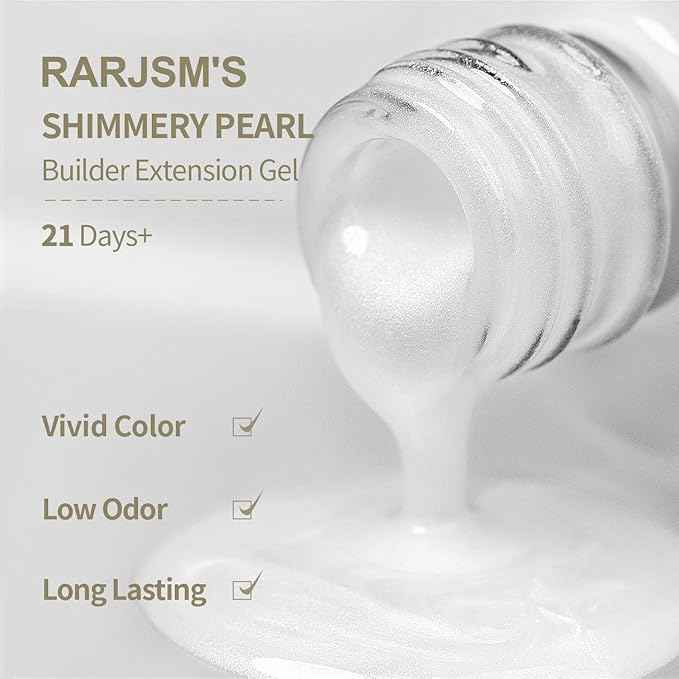RARJSM Builder Nail Gel Polish Pearl Silver Hard Gel in a Bottle Mermaid Shell Glitter Pearlescent Thick Extension Structure Gel for Nails 15ml Soak Off Curing Requires Salon Home DIY Beginer Use